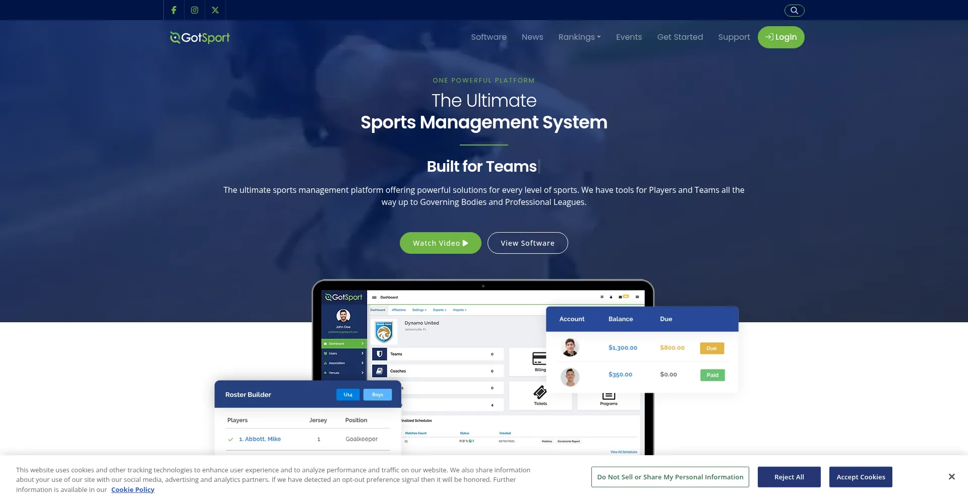 Website screenshot of Gotsport.com