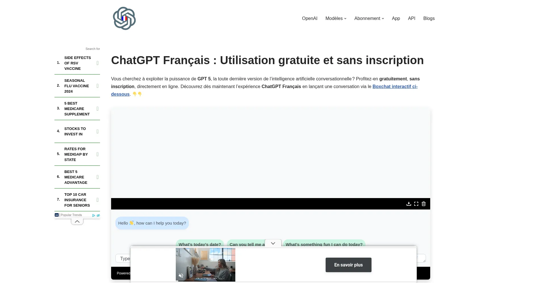Website screenshot of Gptopenai.fr