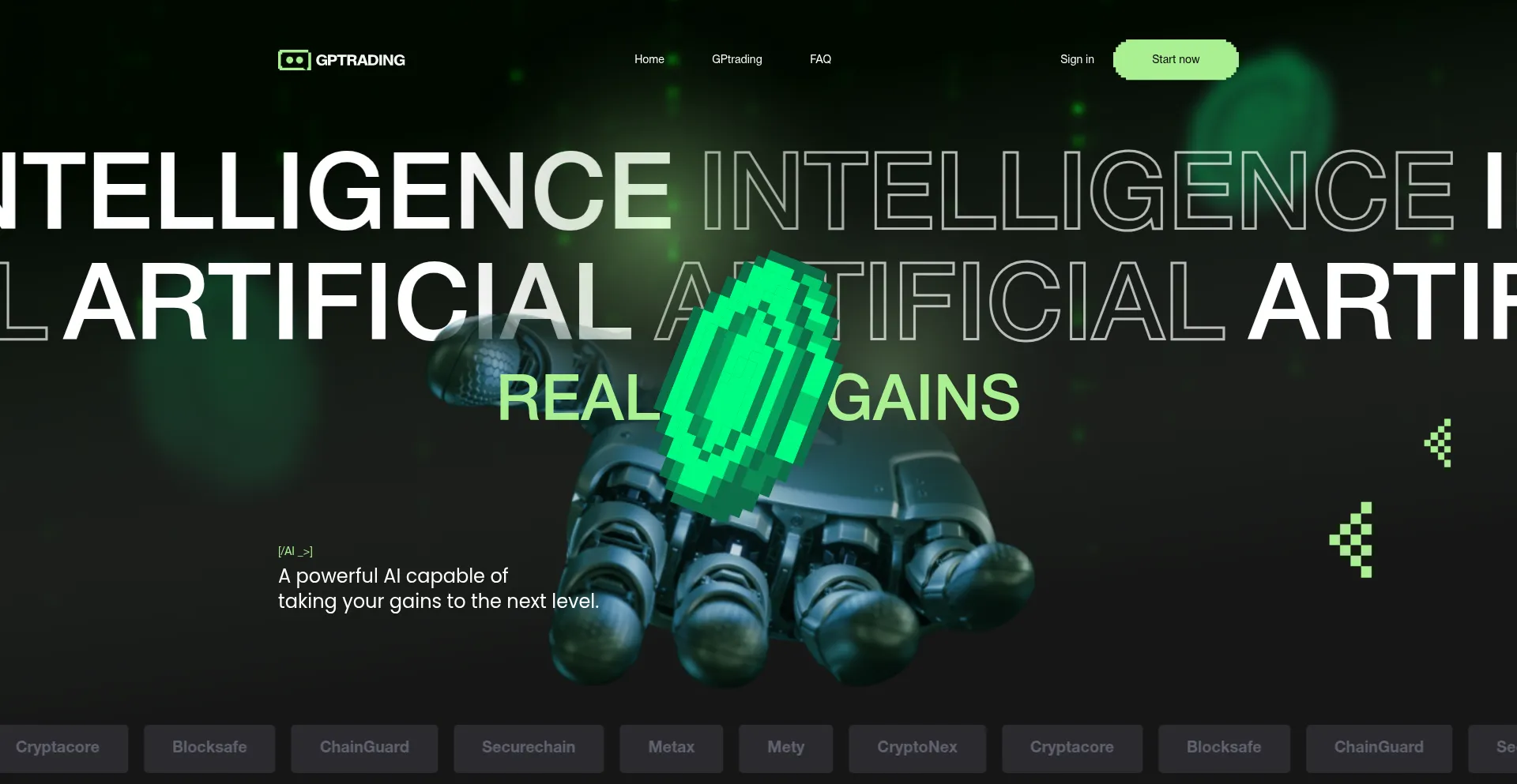 Website screenshot of Gptrading.ai