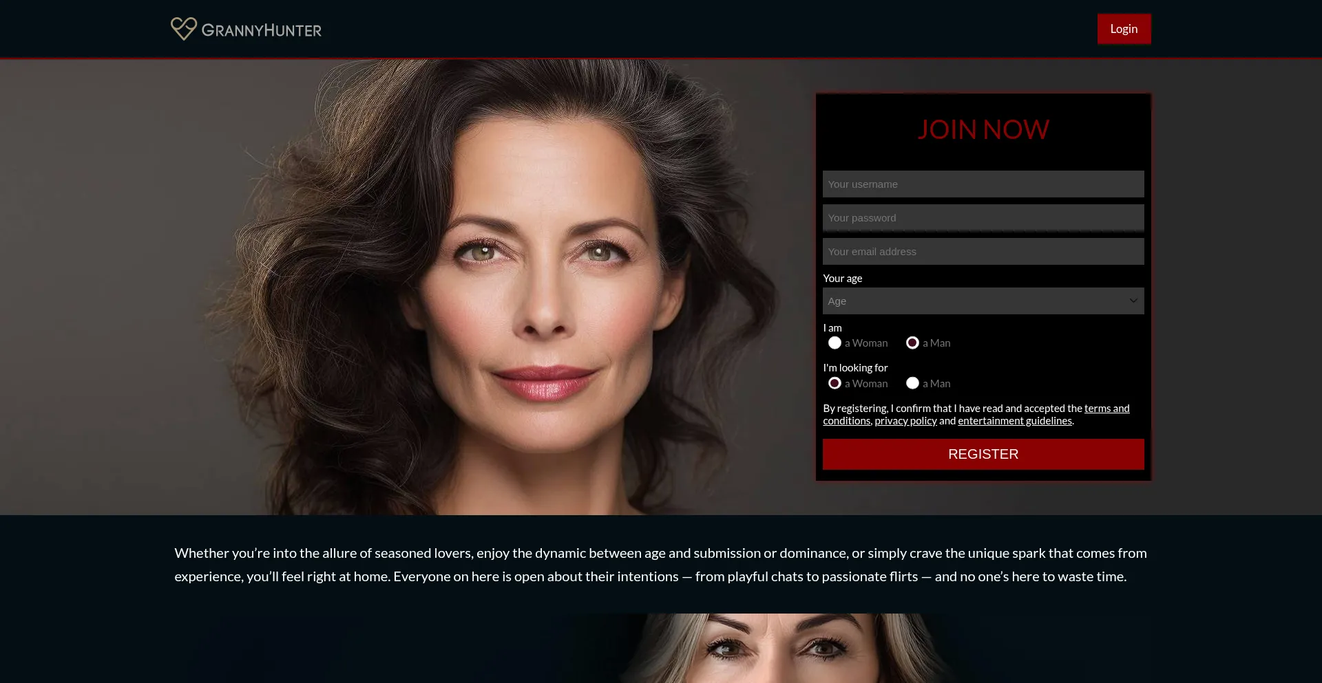 Website screenshot of Grannyhunter.com