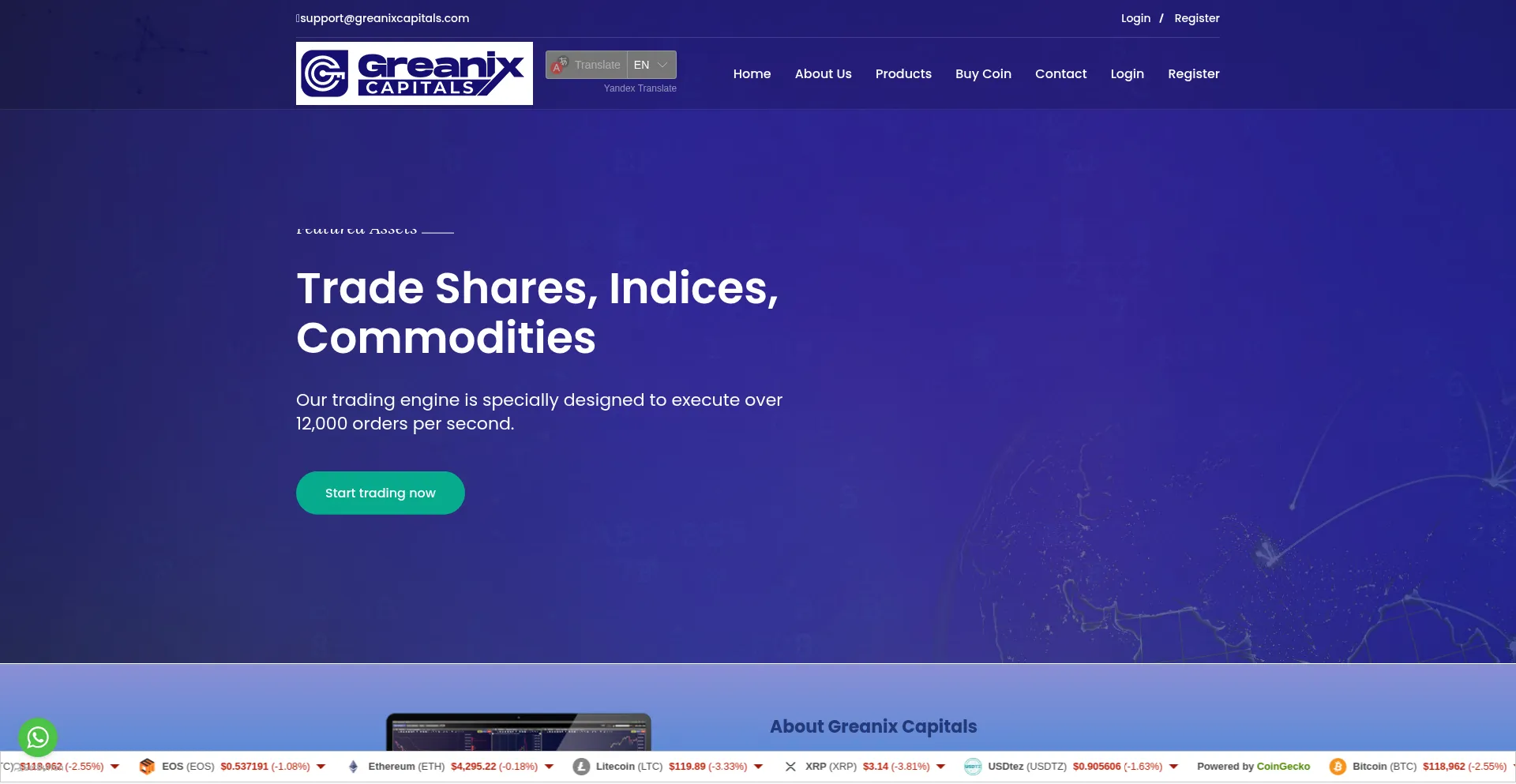 Website screenshot of Greanixcapitals.com