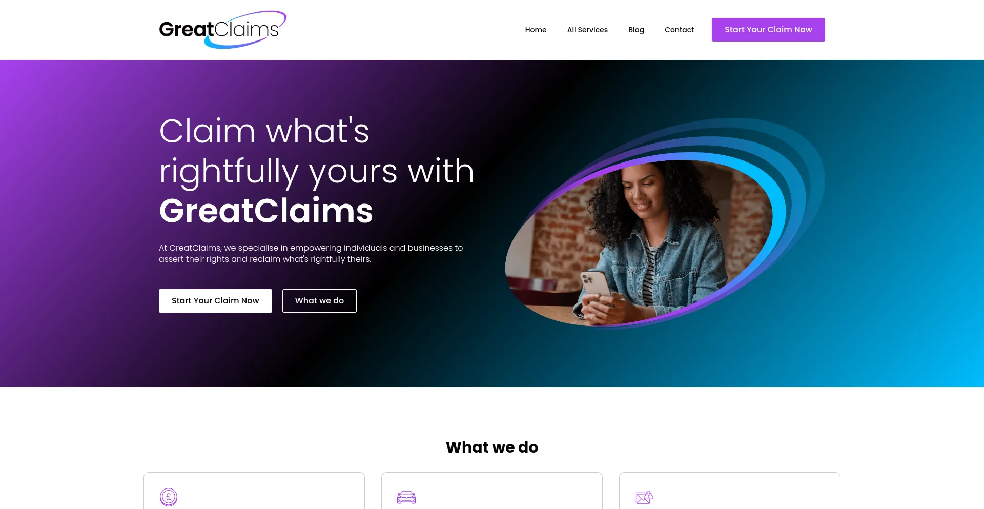 Website screenshot of Greatclaims.co.uk