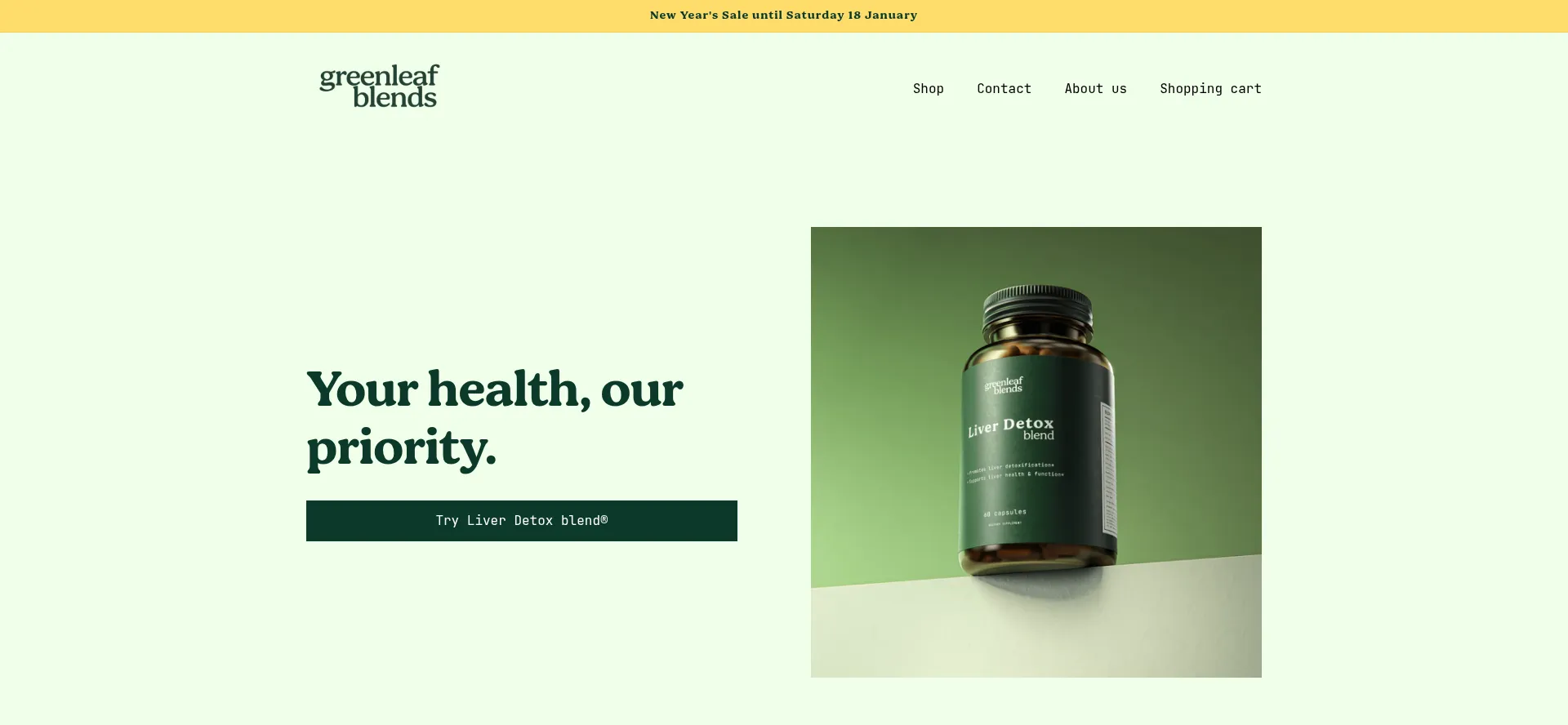 Website screenshot of Greenleaf-blends.com