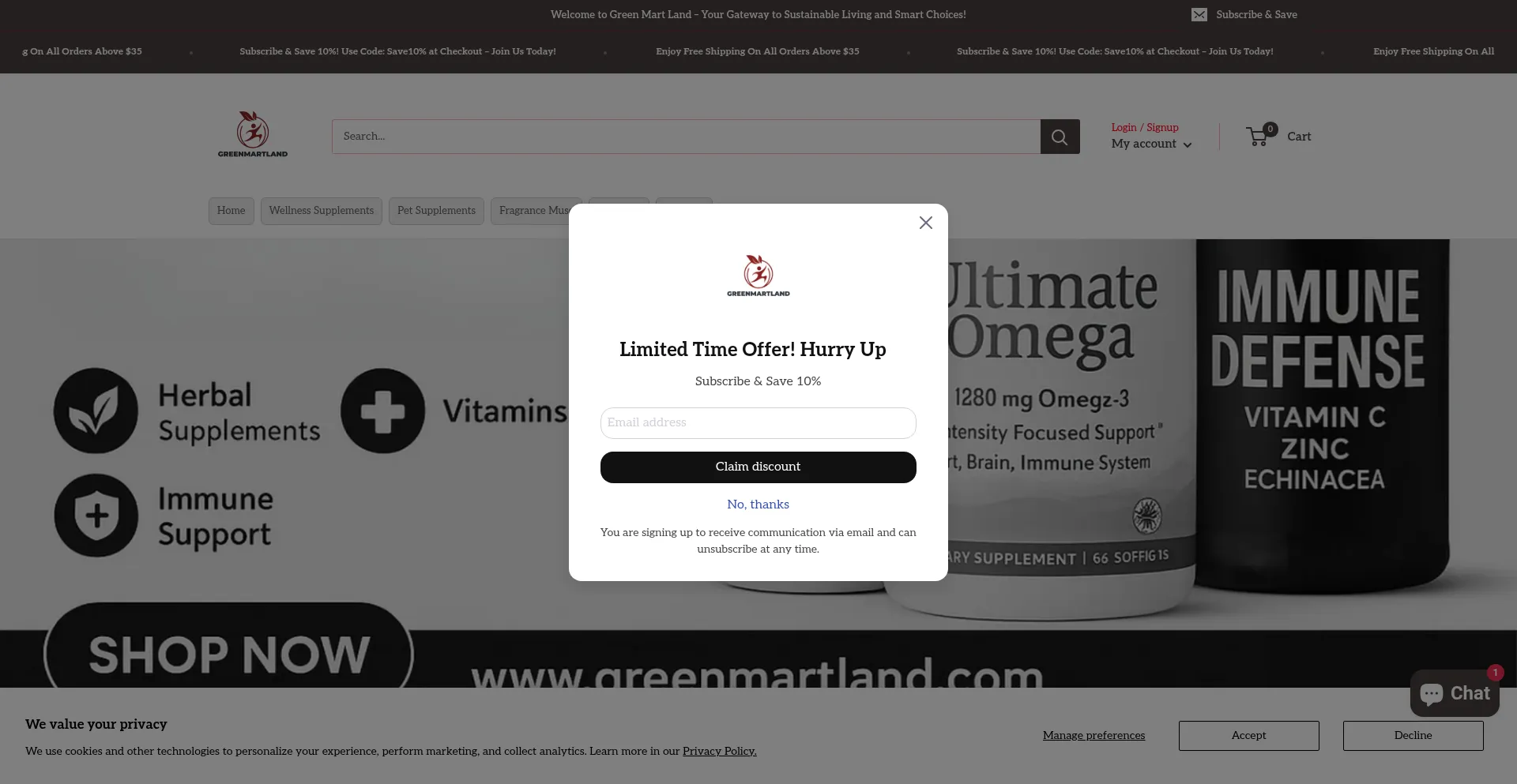 Website screenshot of Greenmartland.shop