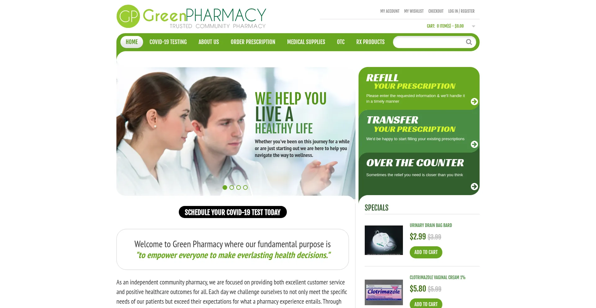 Website screenshot of Greenpharmacyonline.com