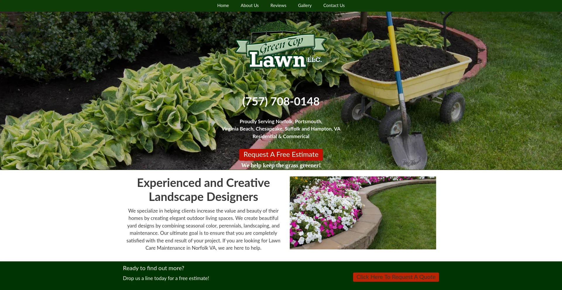 Website screenshot of Greentoplawn.com