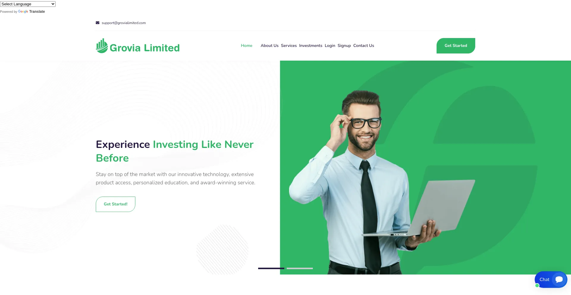 Website screenshot of Grovialimited.com