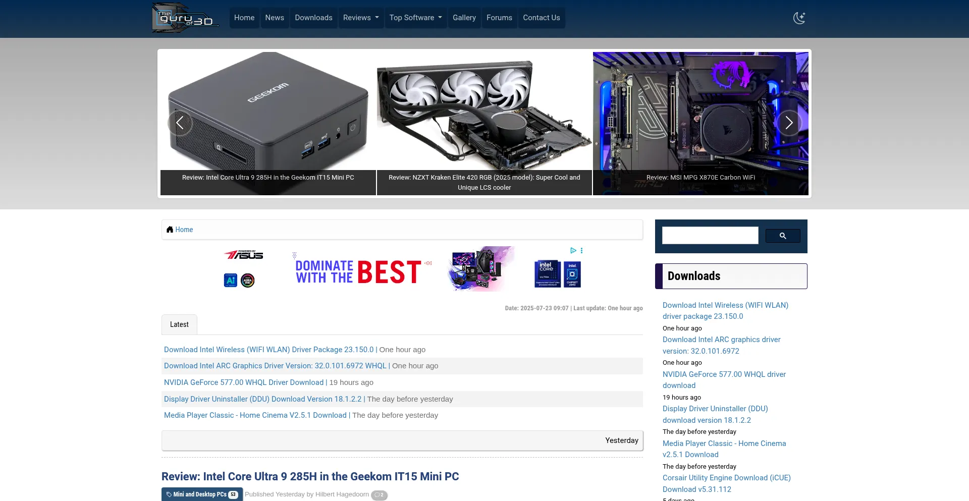 Website screenshot of Guru3d.com