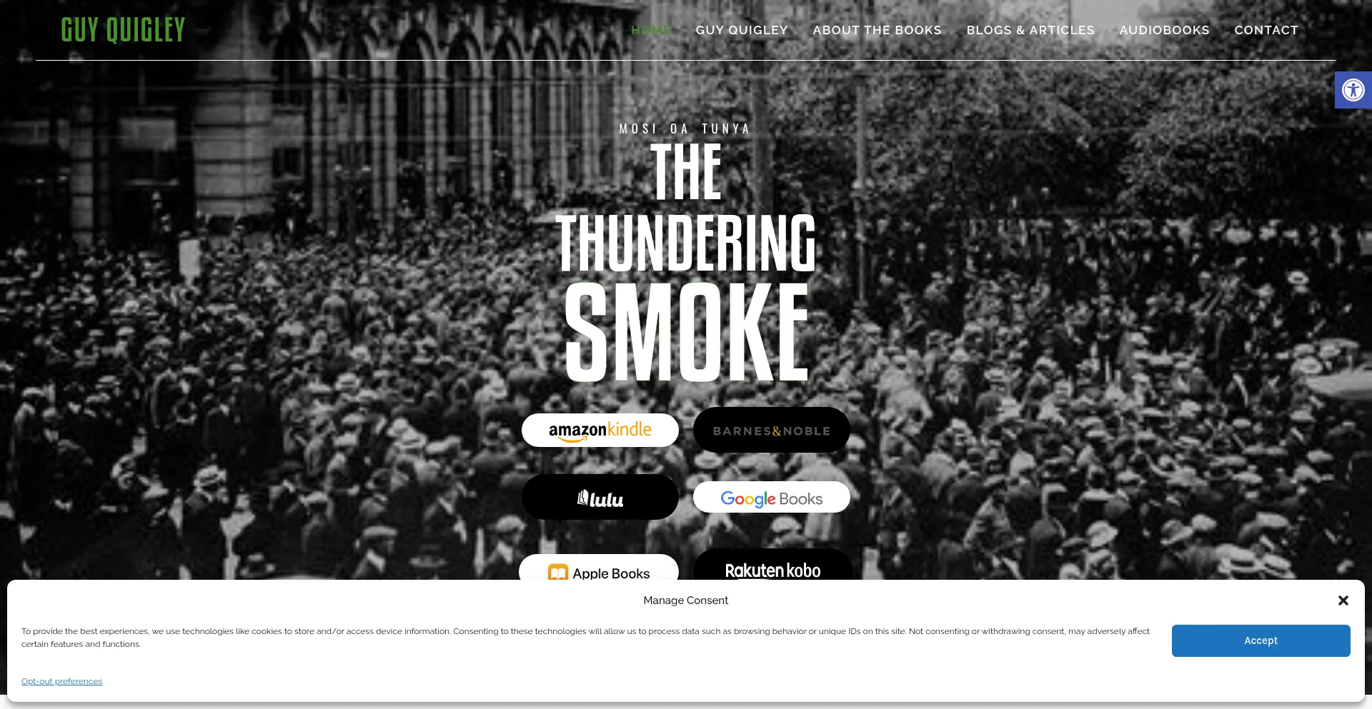 Website screenshot of Guyquigleybooks.com