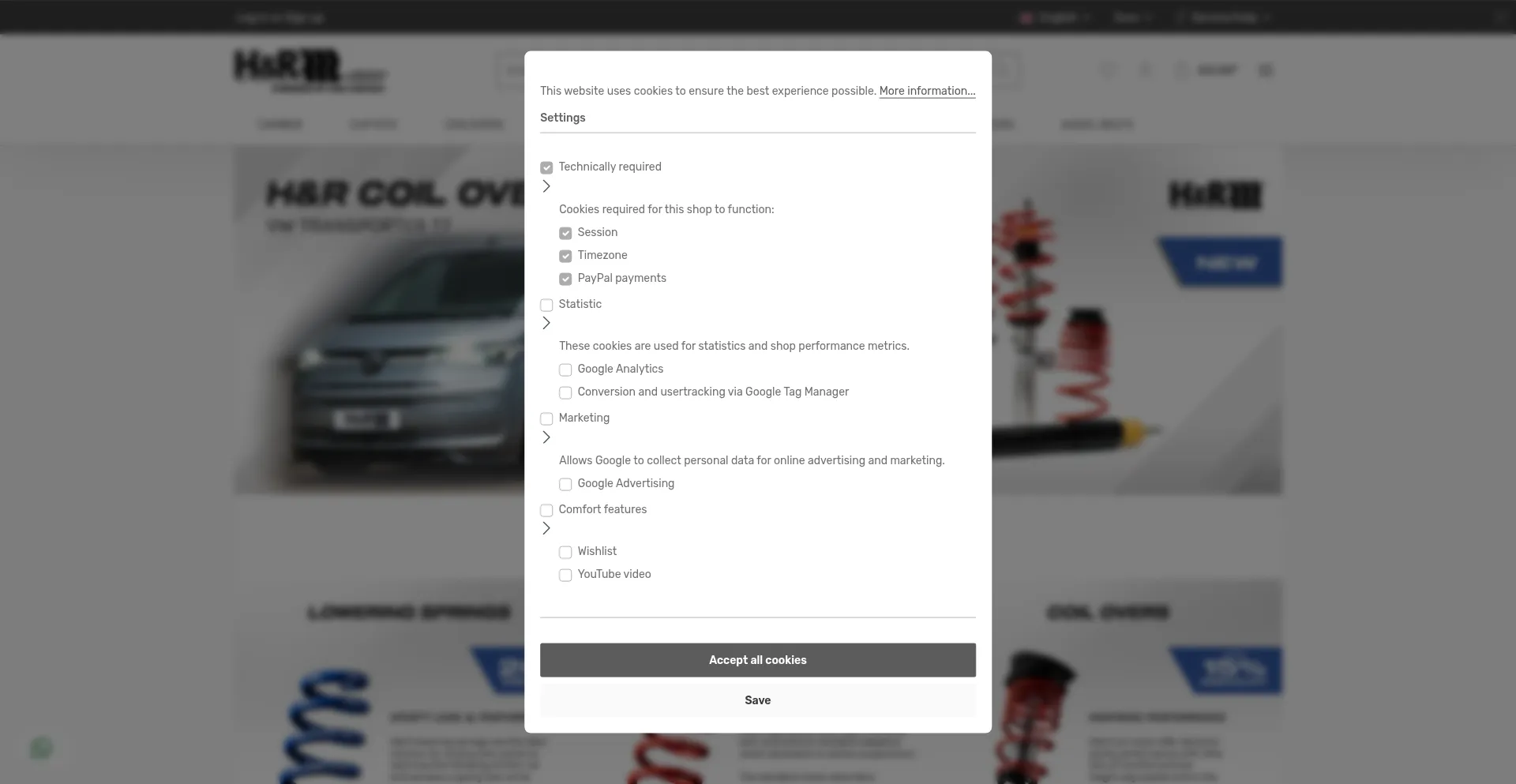 Website screenshot of H-r-shop.com