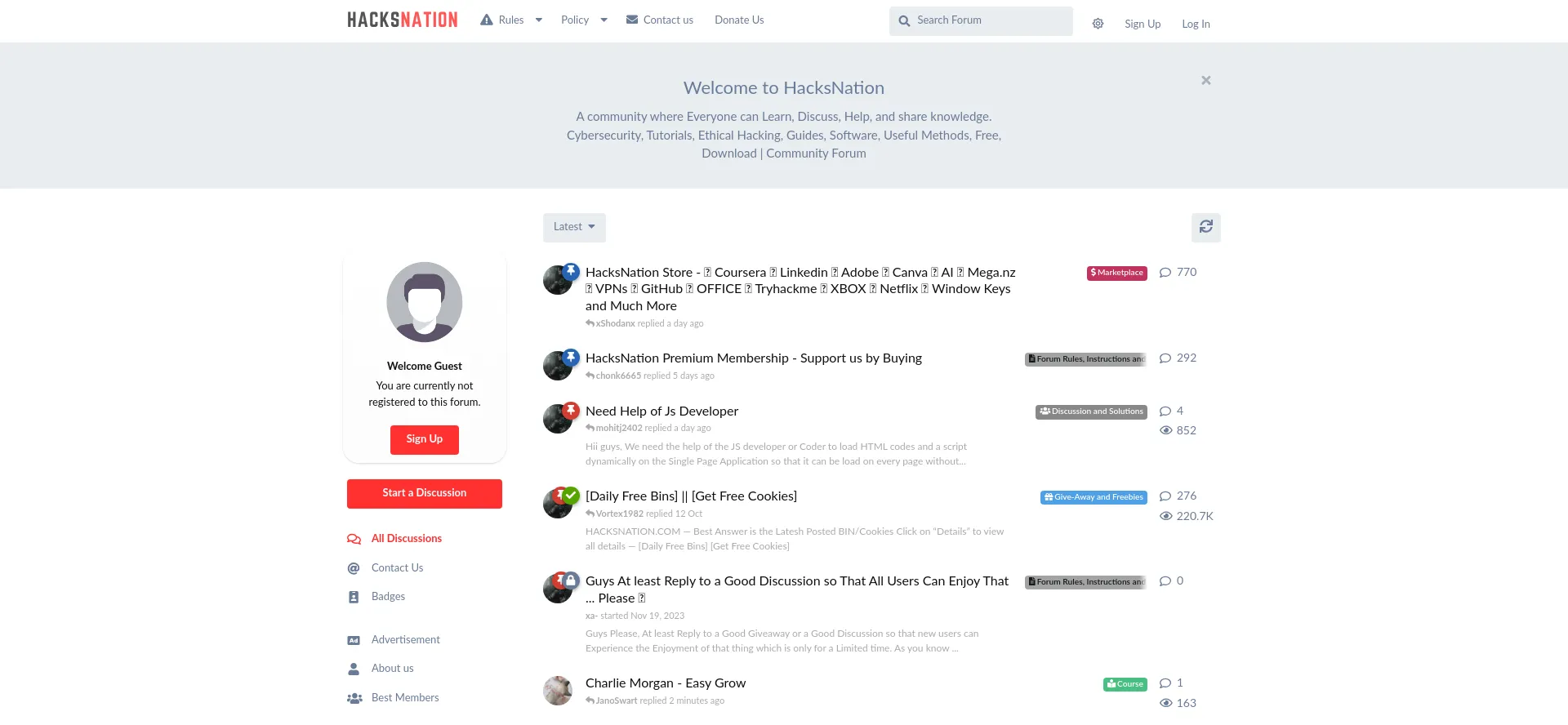 Website screenshot of Hacksnation.com