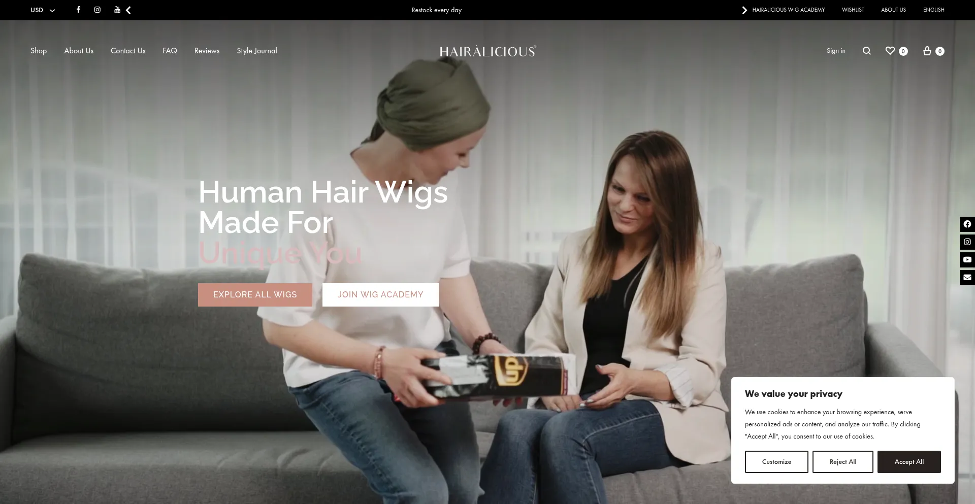 Website screenshot of Hairalicious.com