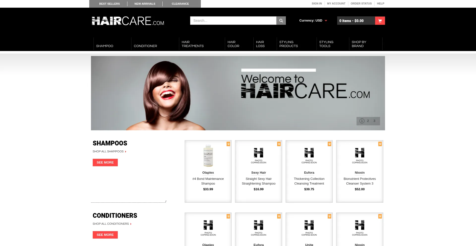 Website screenshot of Haircare.com