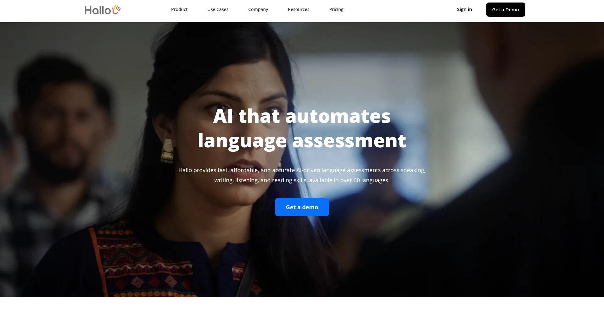 Website screenshot of Hallo.ai