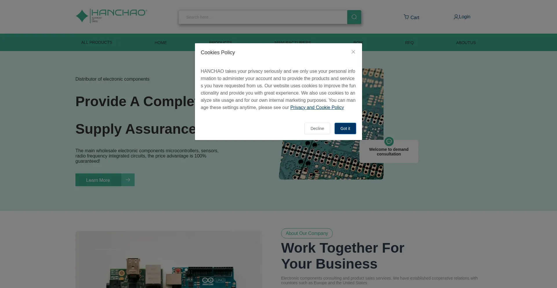 Website screenshot of Hanchao-tech.com