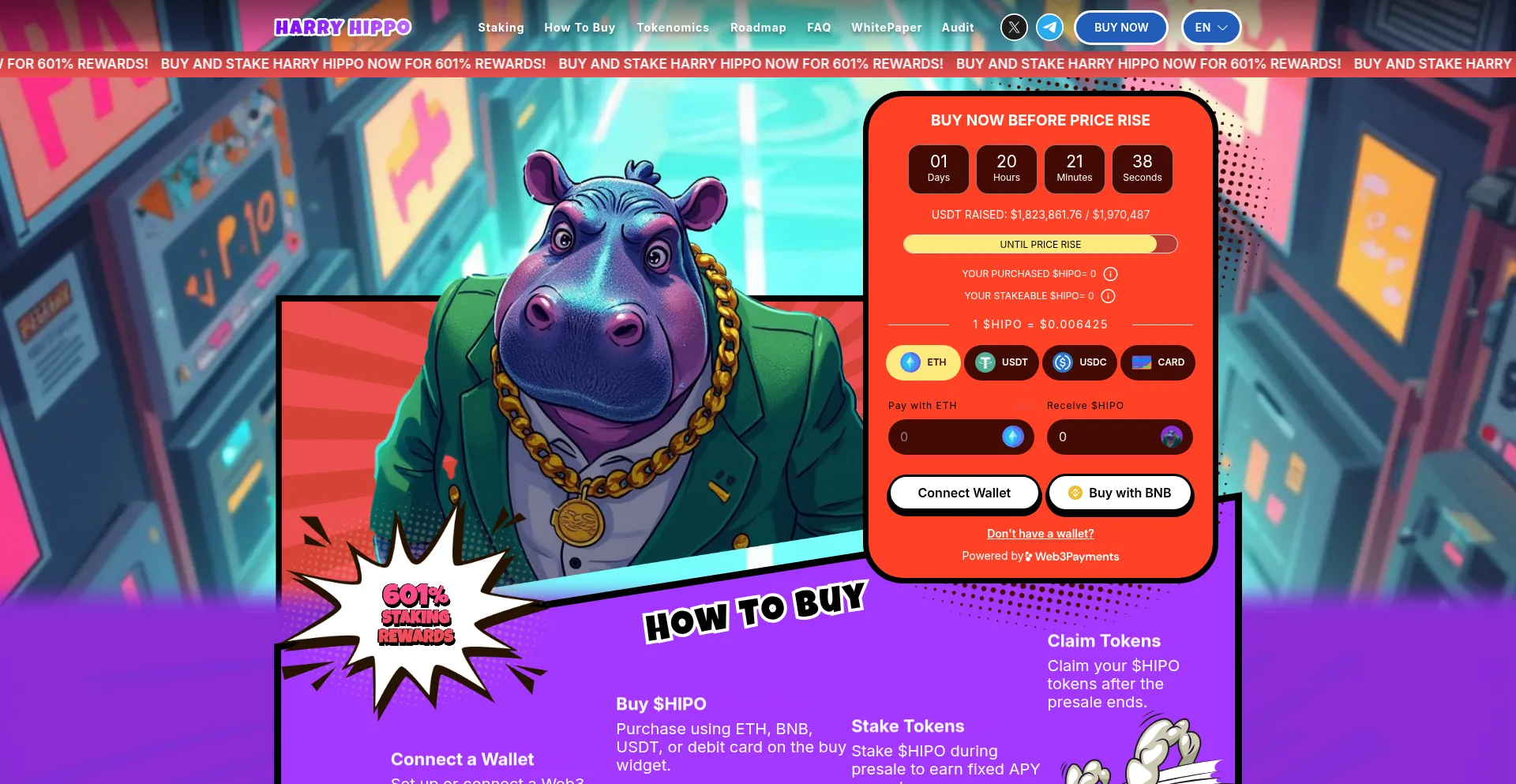 Website screenshot of Harrythehippo.io