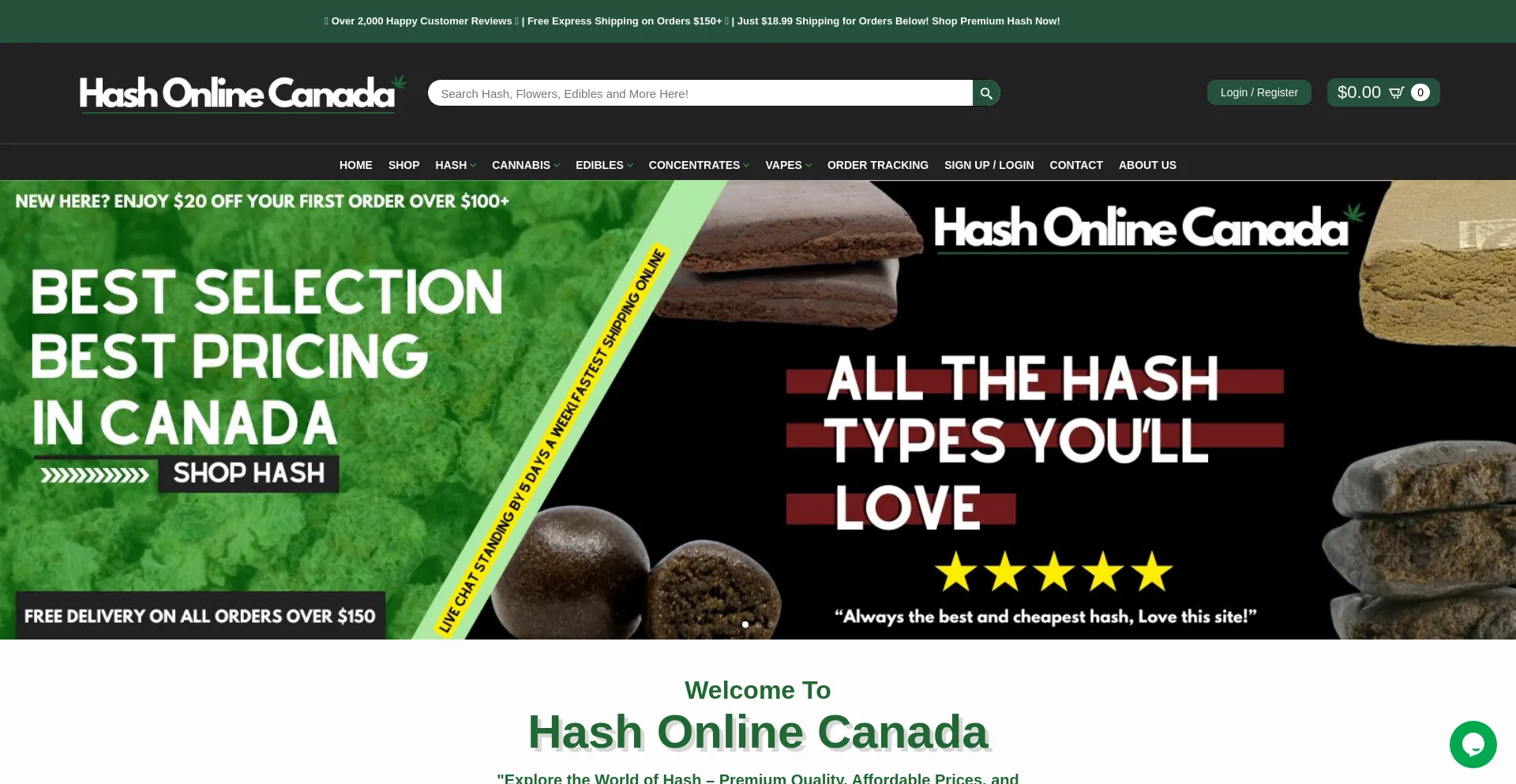 Website screenshot of Hashonlinecanada.com