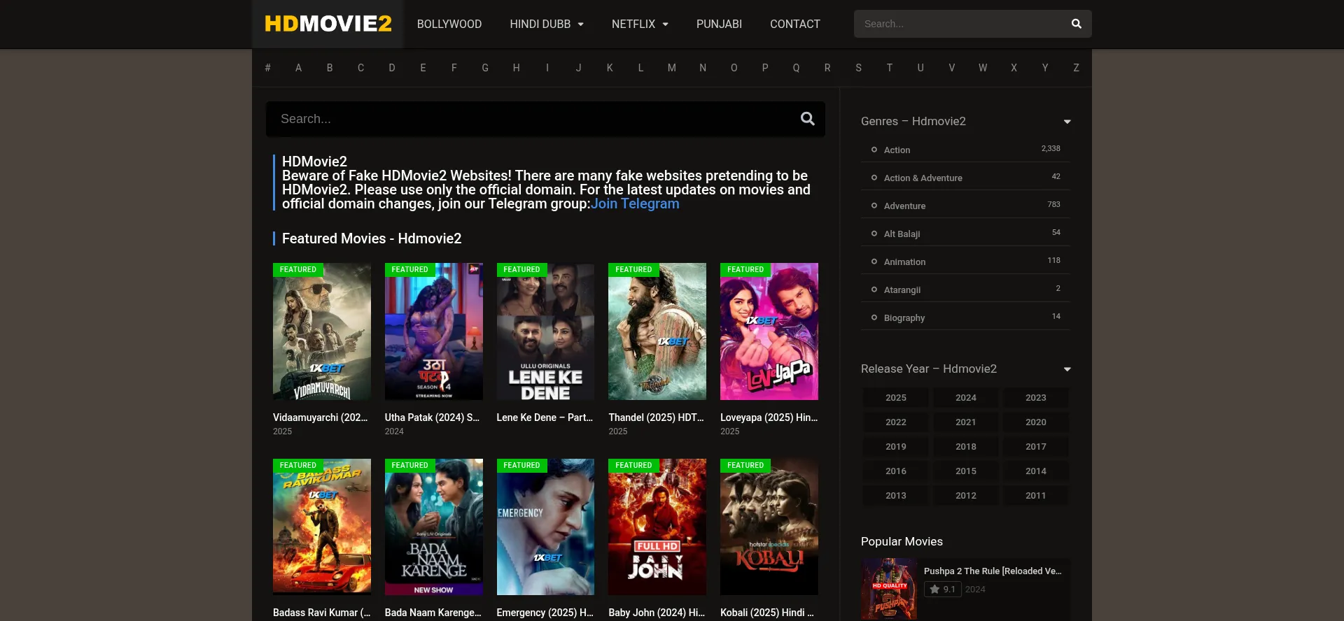 Website screenshot of Hdmovie2.study