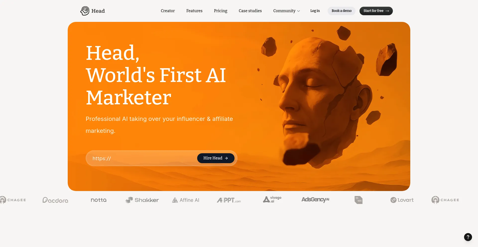Website screenshot of Headai.io