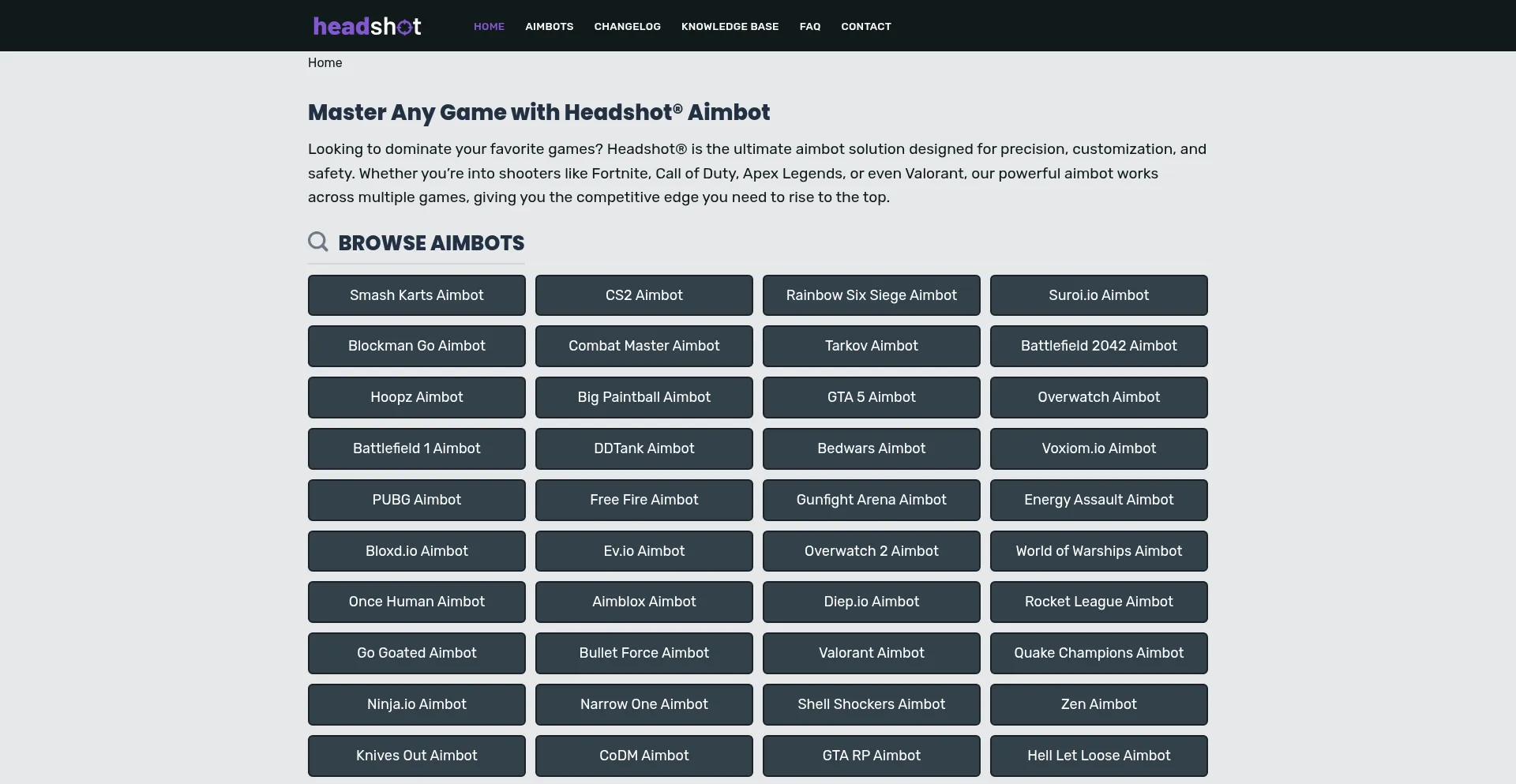 Website screenshot of Headshot.games