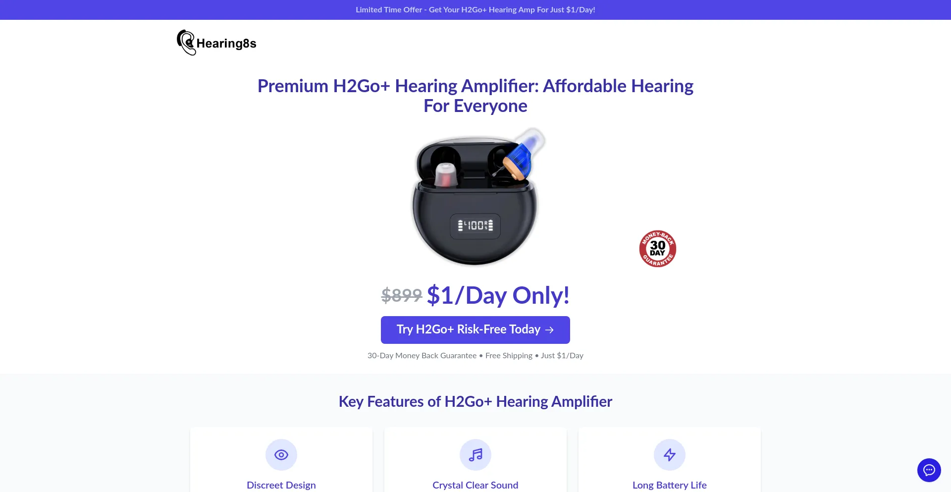 Website screenshot of Hearing8s.com