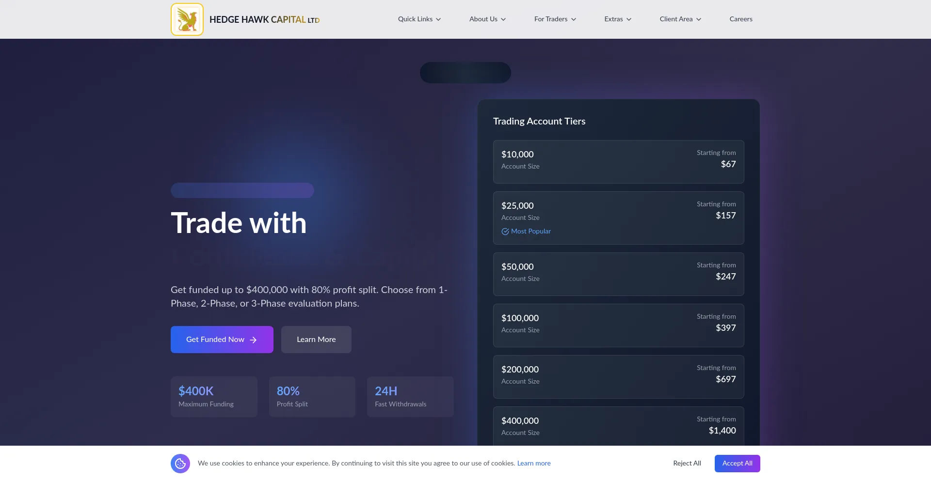 Website screenshot of Hedgehawkcapital.co.uk