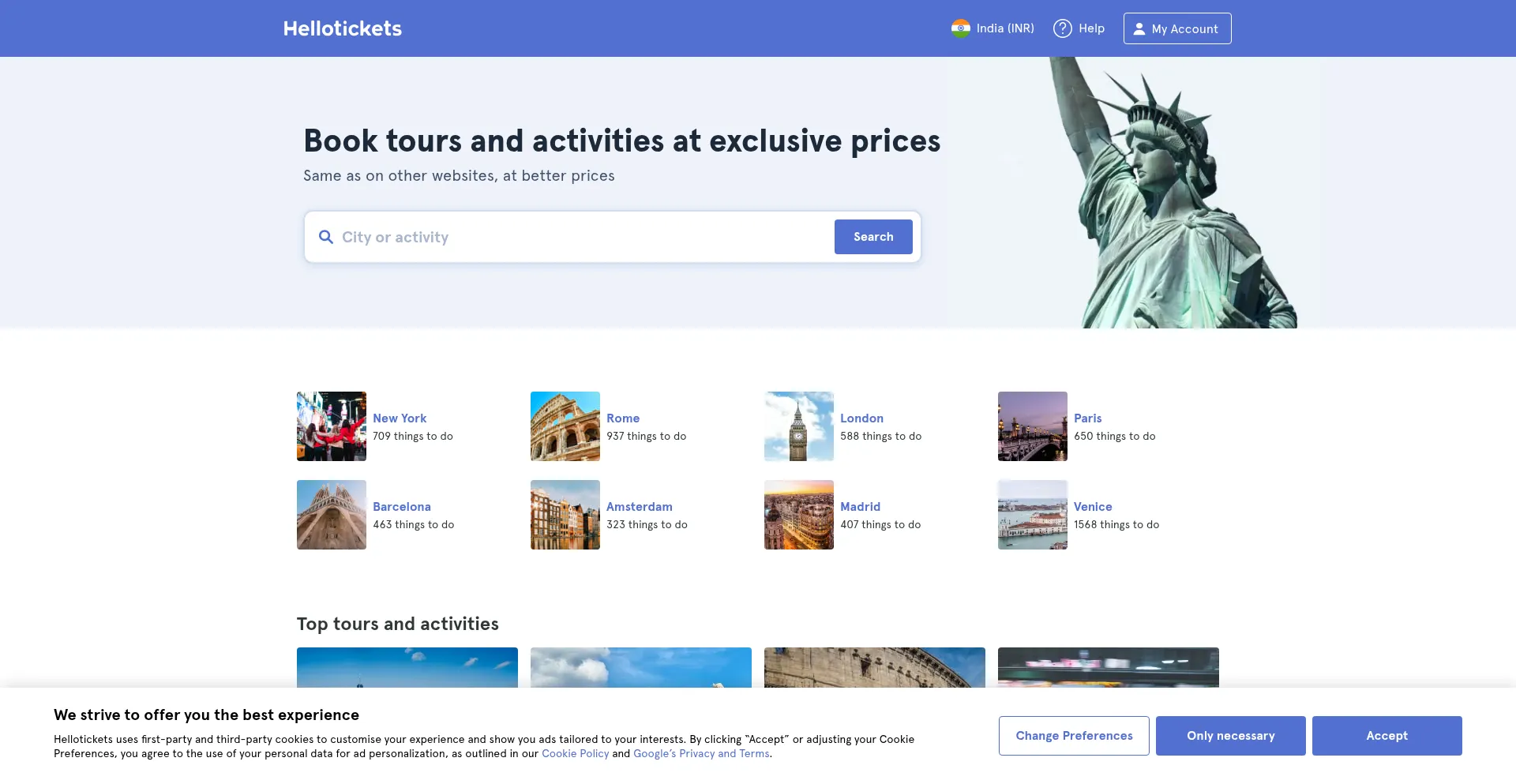 Website screenshot of Hellotickets.co.in