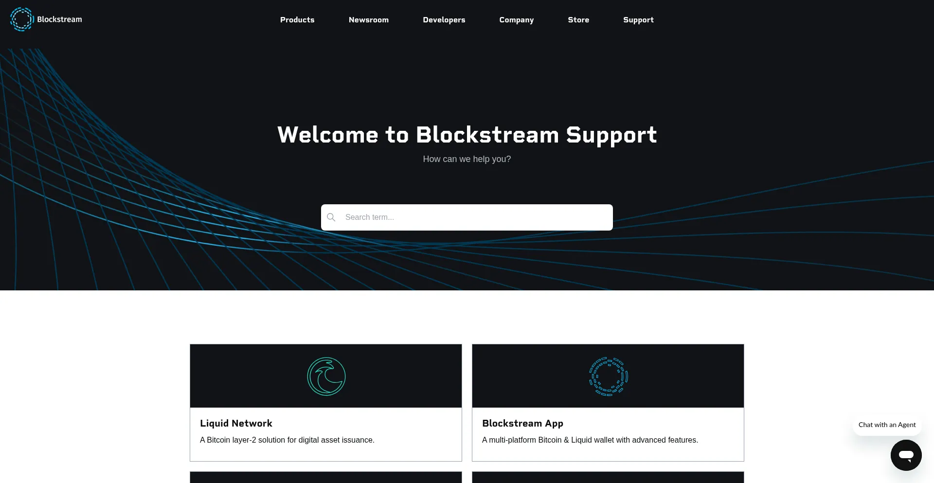 Website screenshot of Help.blockstream.com