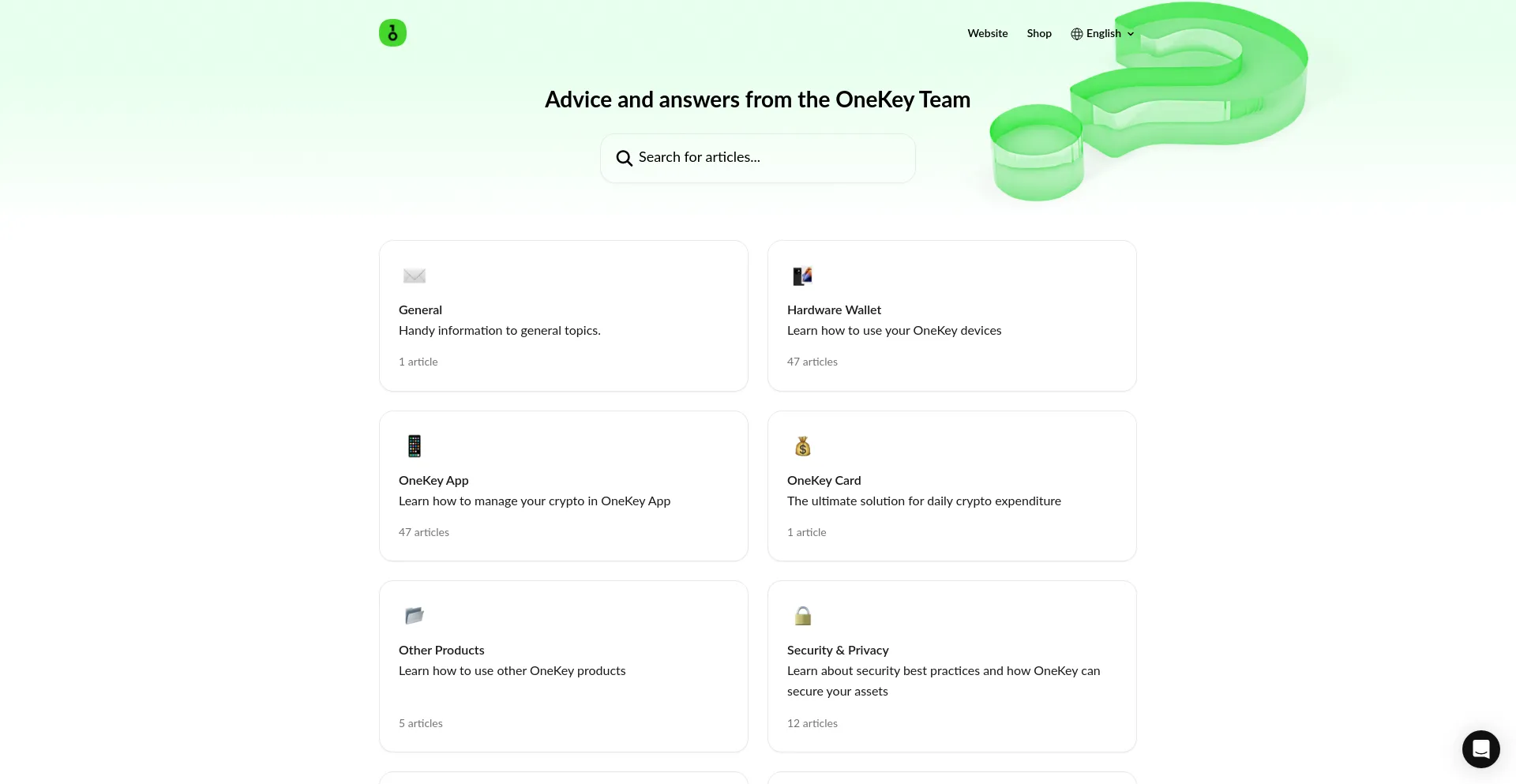 Website screenshot of Help.onekey.so