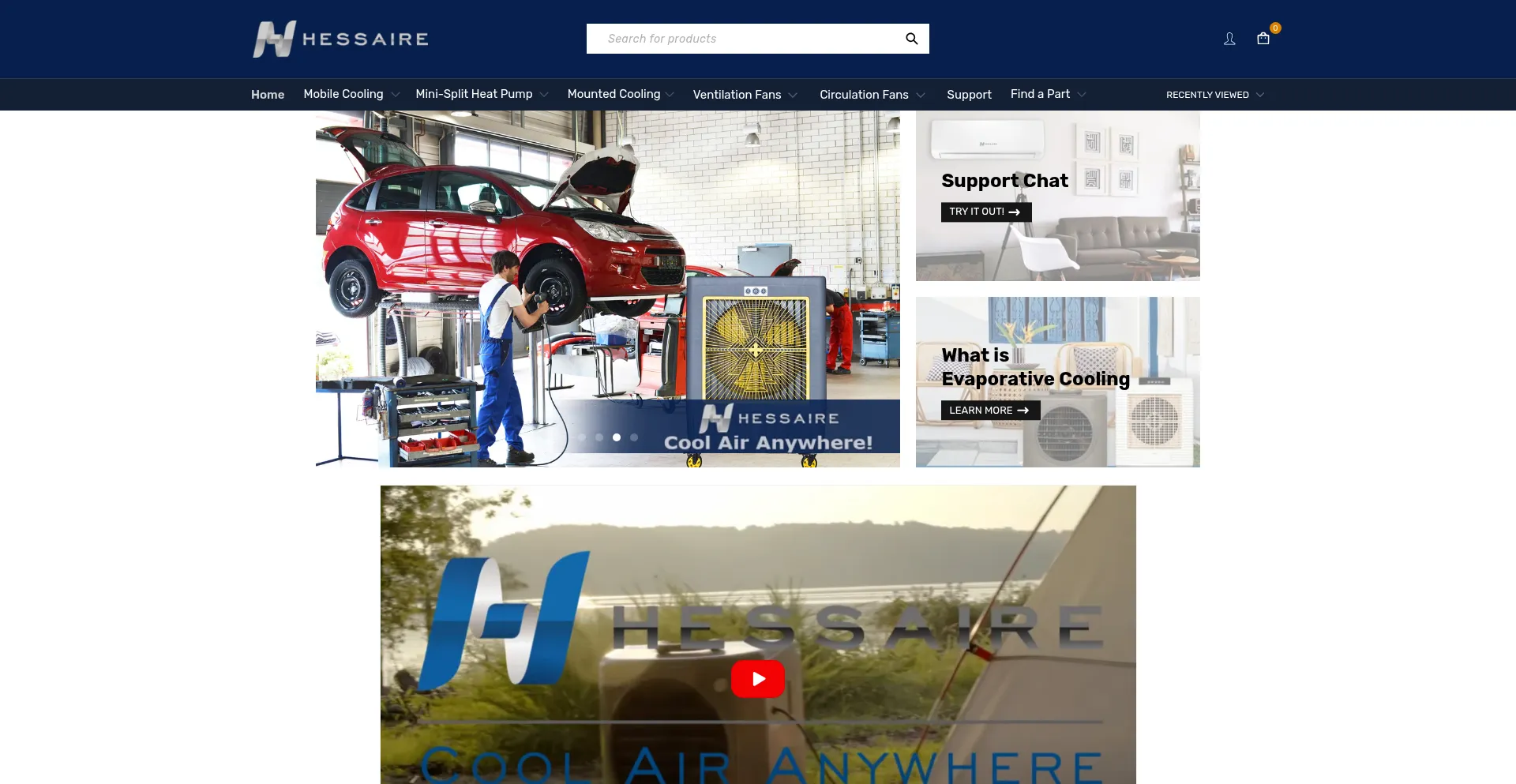 Website screenshot of Hessaire.com