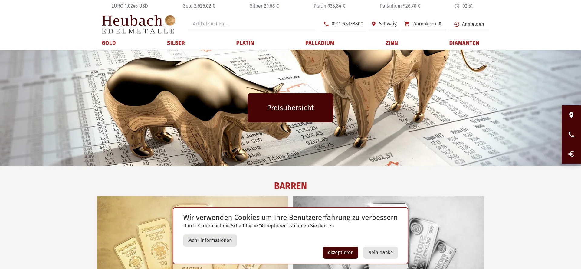 Website screenshot of Heubach-edelmetalle.de