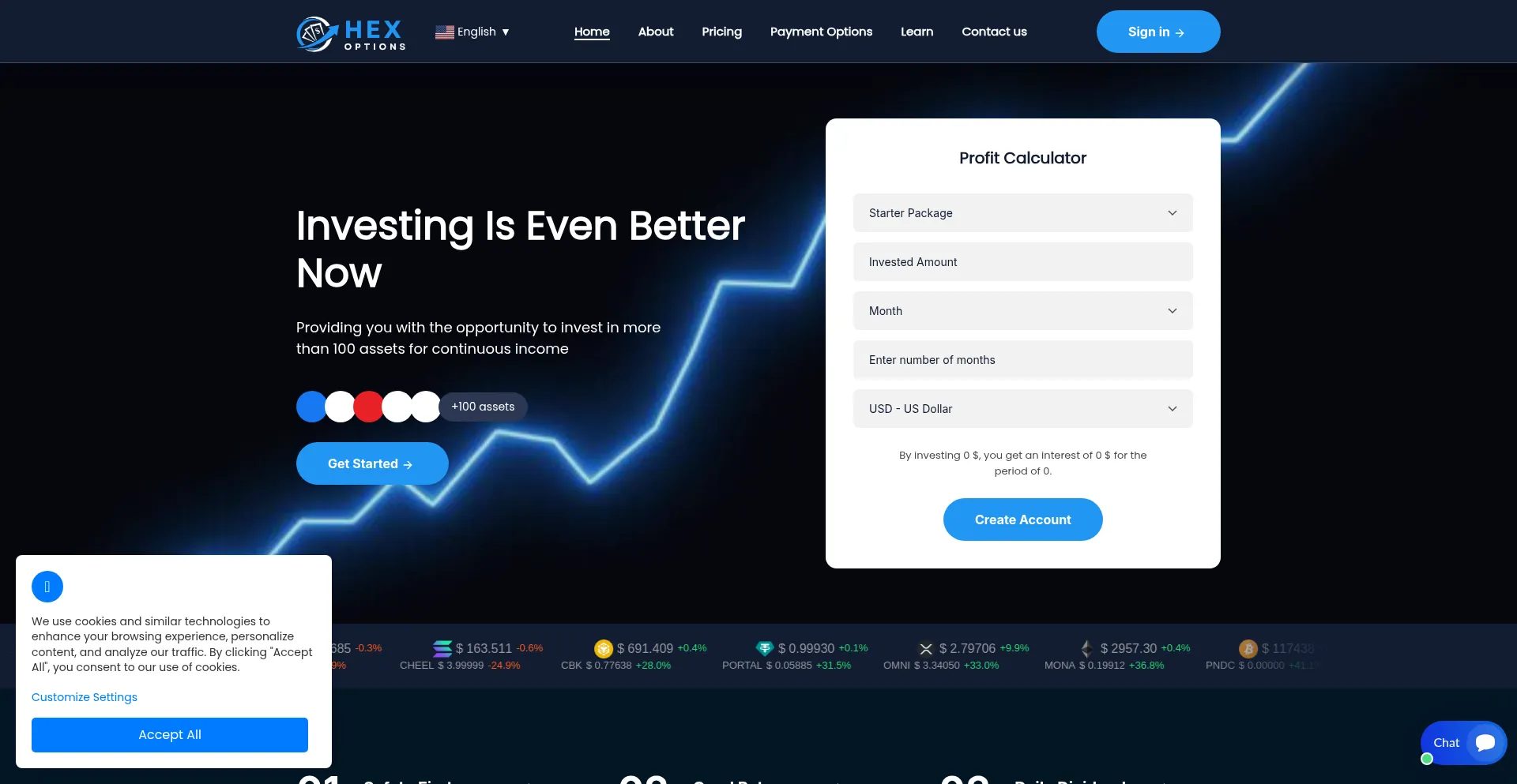 Website screenshot of Hexoptns.com