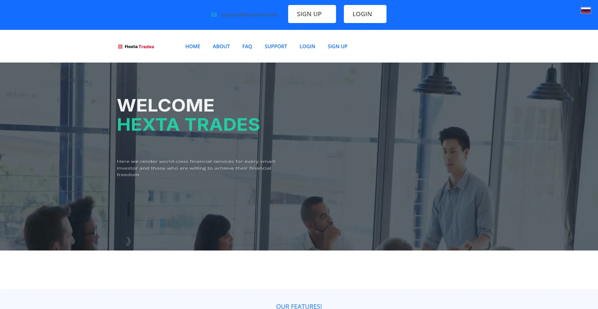 Website screenshot of Hextatrade.live