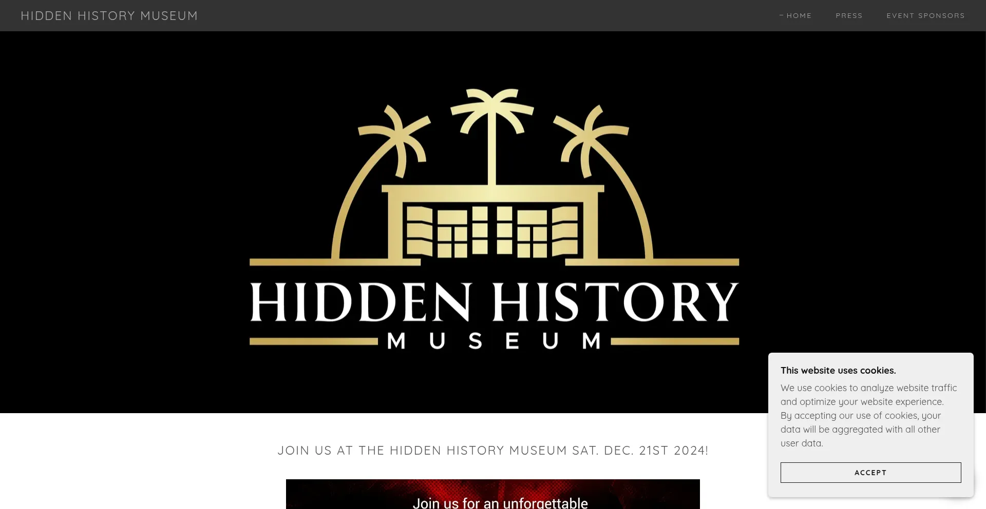 Website screenshot of Hiddenhistorymuseum.com