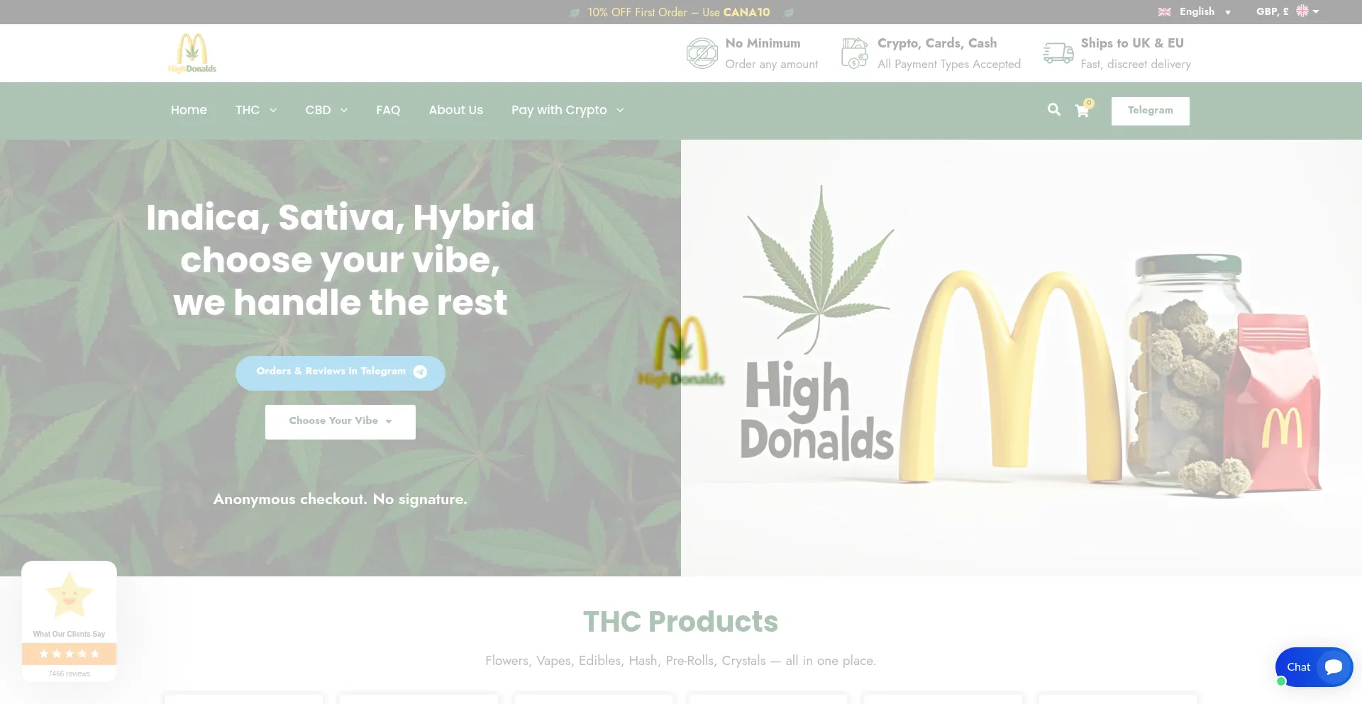 Website screenshot of Highdonalds.com