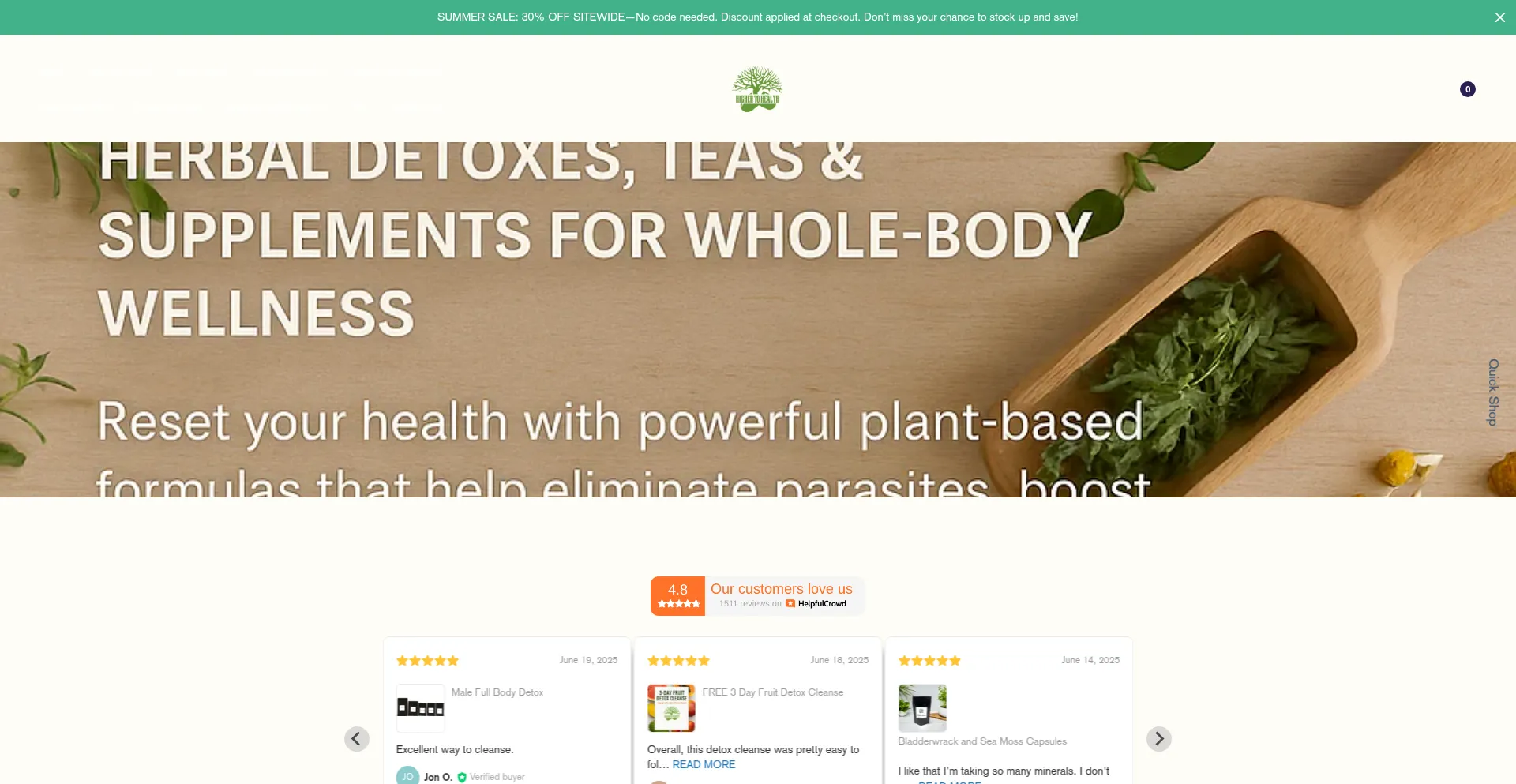 Website screenshot of Highertohealth.com