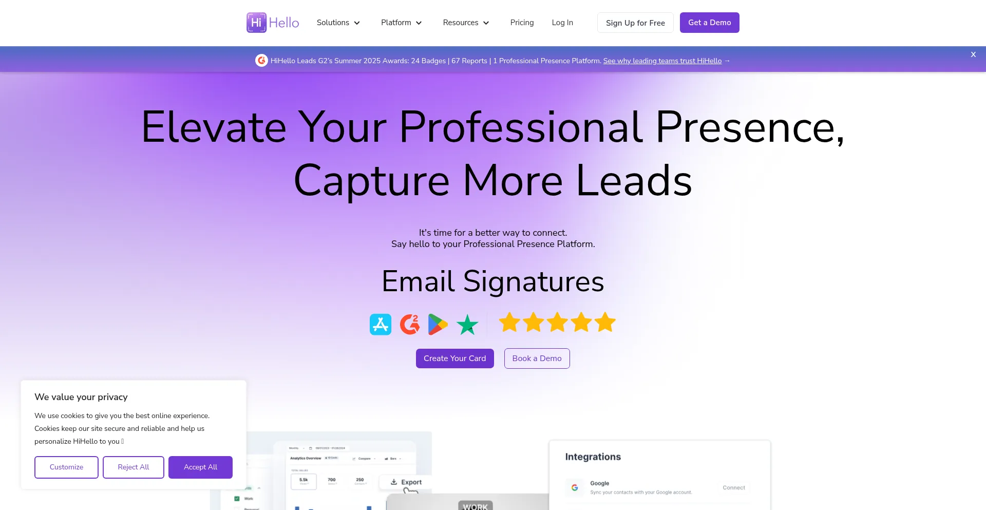 Website screenshot of Hihello.com