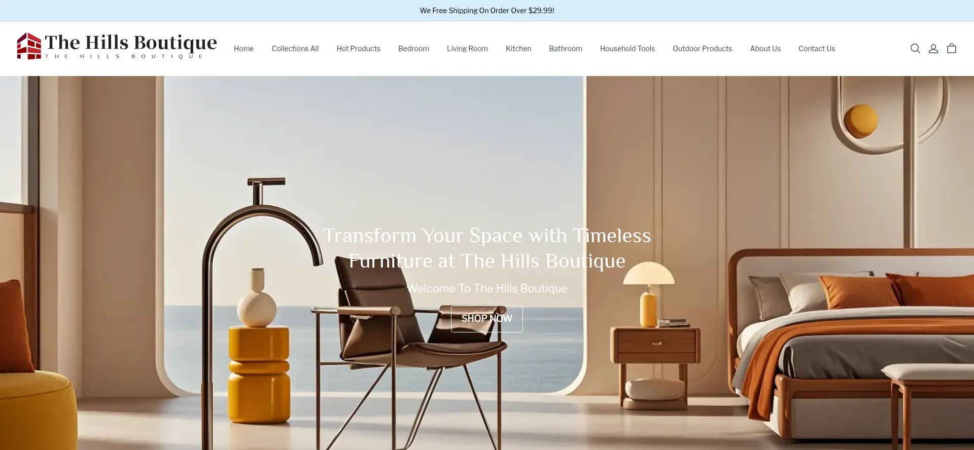 Website screenshot of Hillsboutiqueshop.com