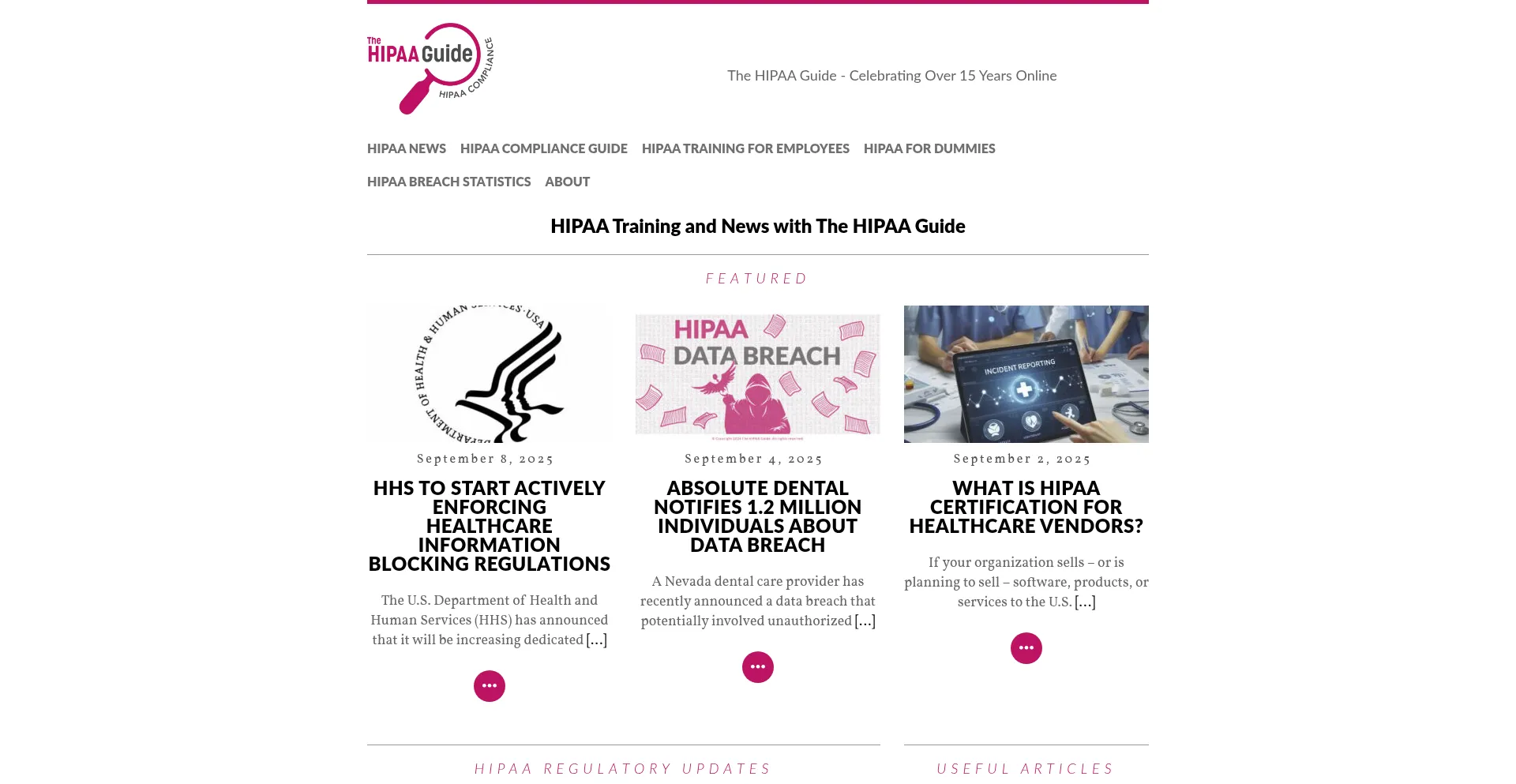 Website screenshot of Hipaaguide.net