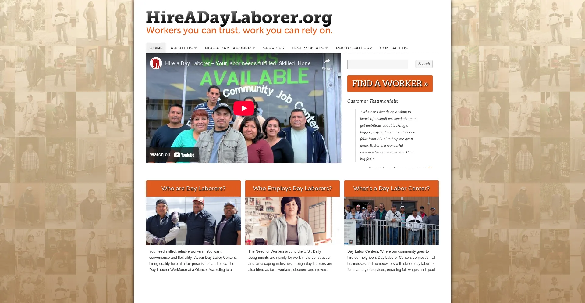 Website screenshot of Hireadaylaborer.org
