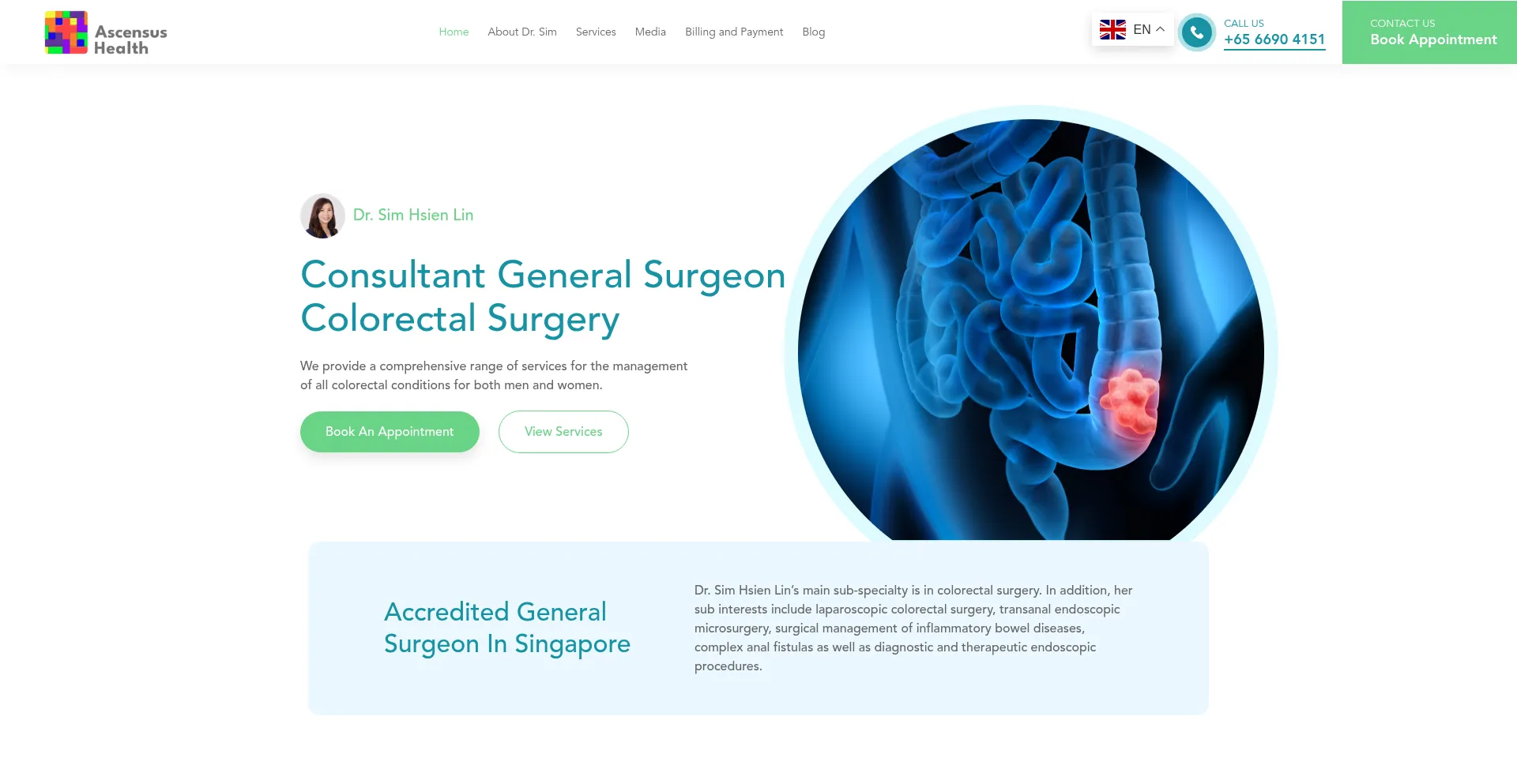 Website screenshot of Hlsimsurgery.com.sg