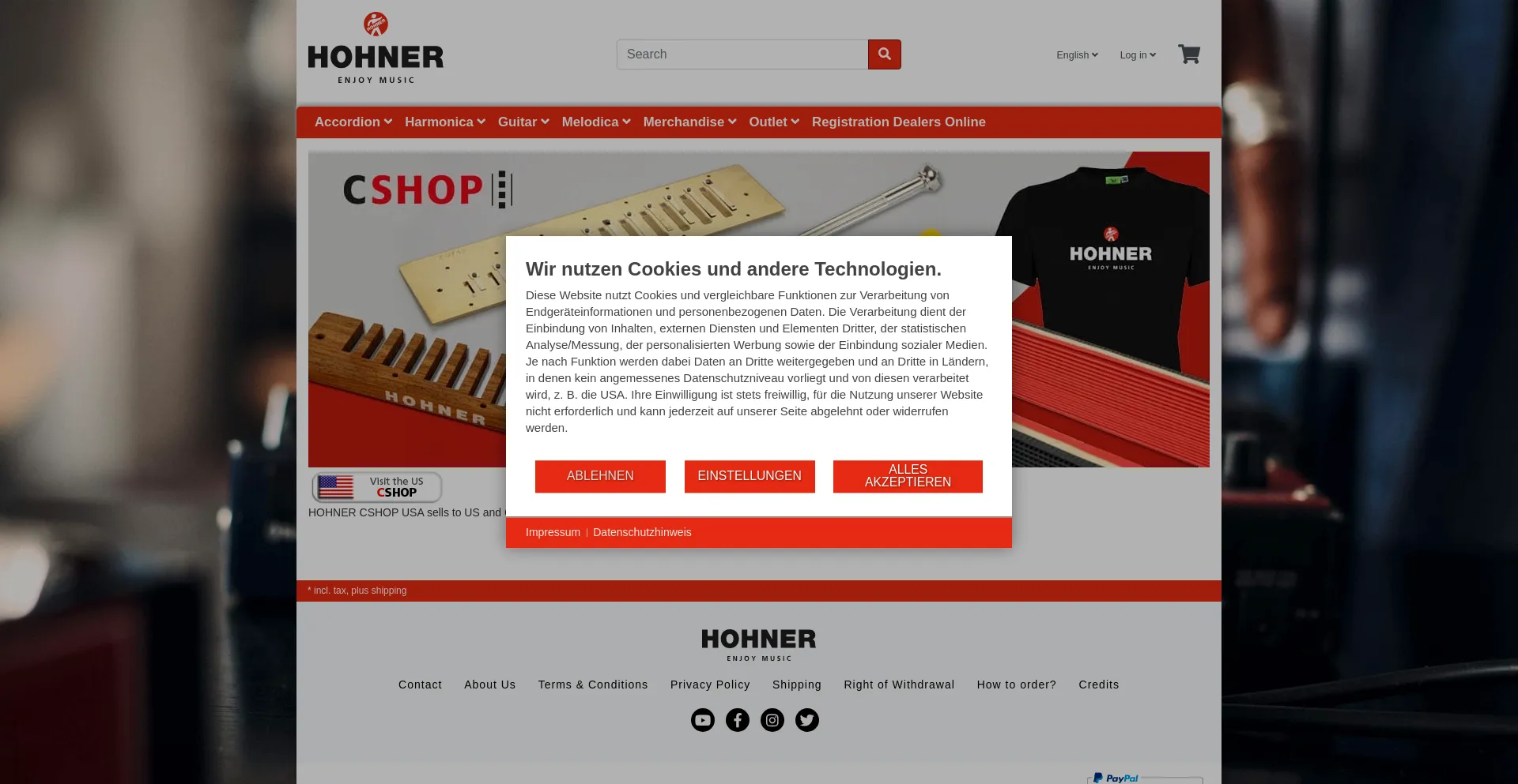 Website screenshot of Hohner-cshop.de