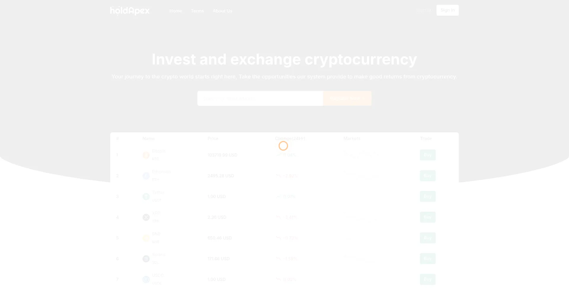 Website screenshot of Holdapex.com