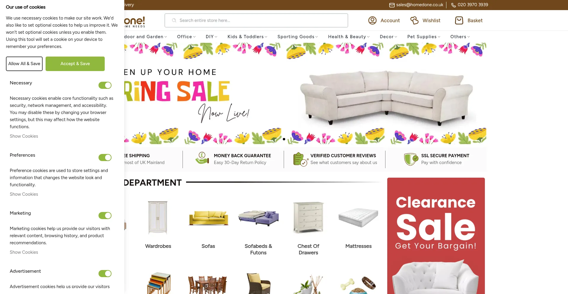 Website screenshot of Homedone.co.uk