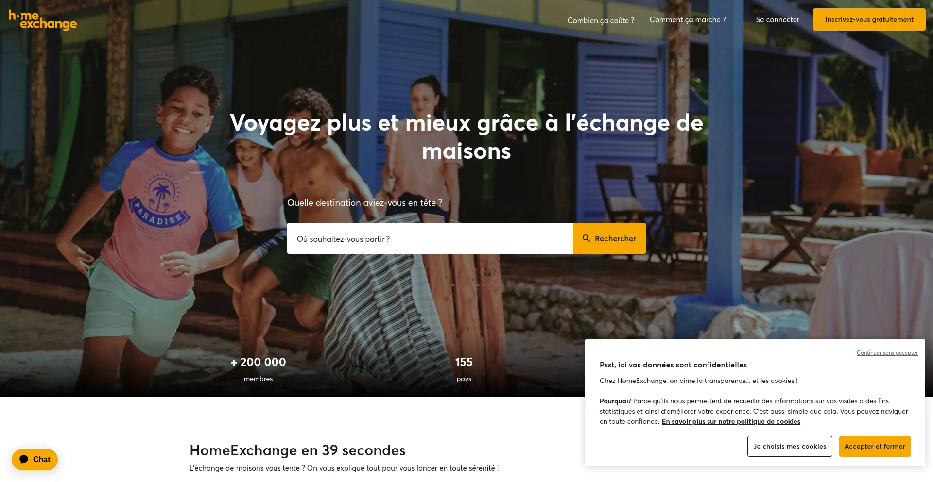 Website screenshot of Homeexchange.fr