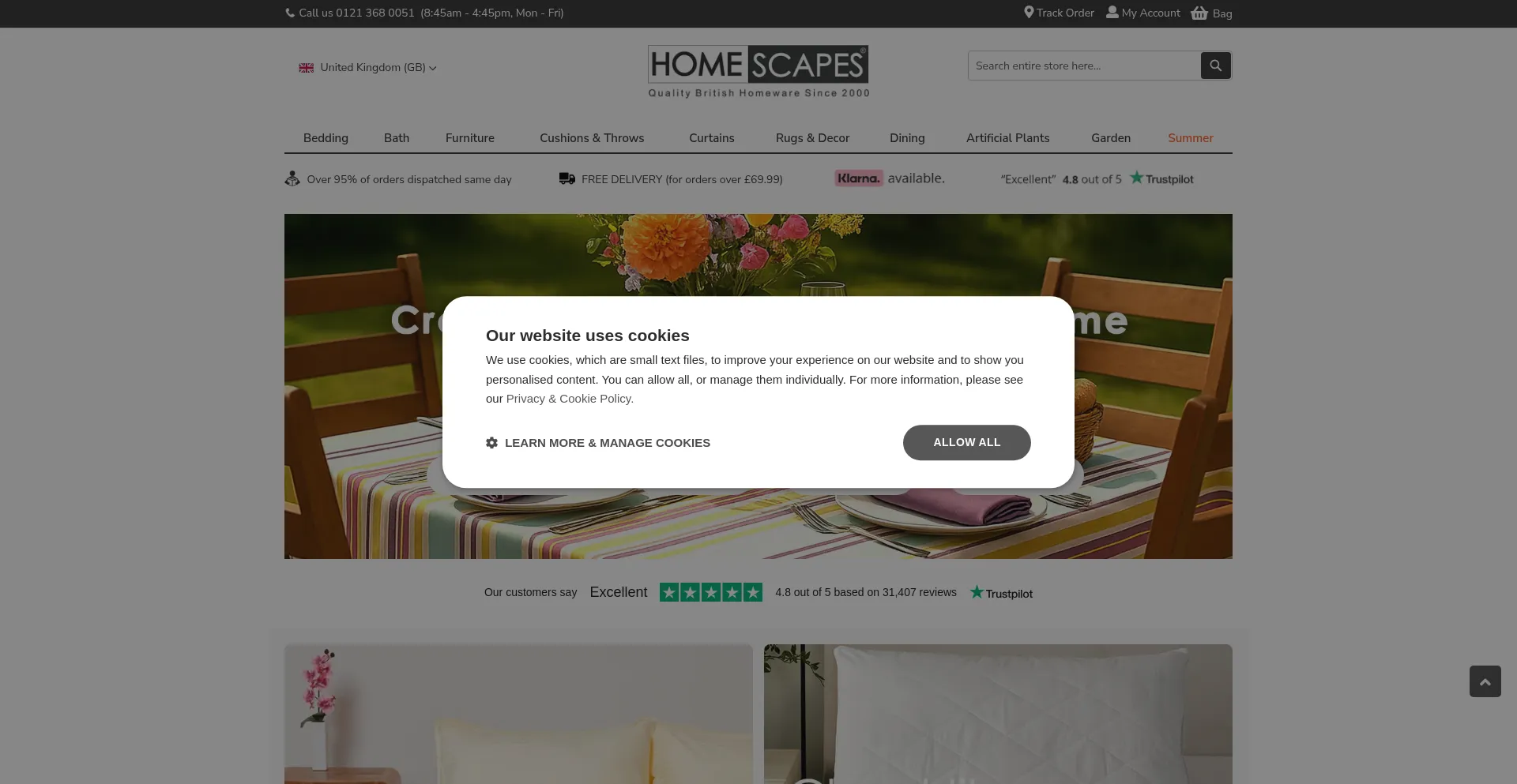 Website screenshot of Homescapesonline.com