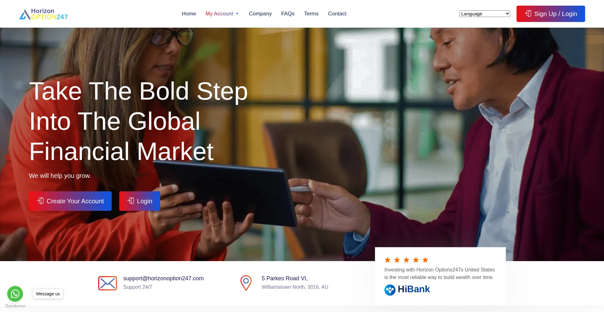Website screenshot of Horizonoption247.com