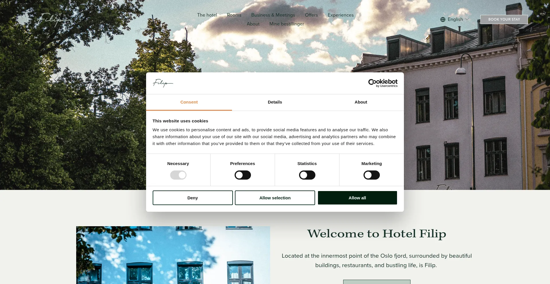 Website screenshot of Hotelfilip.no