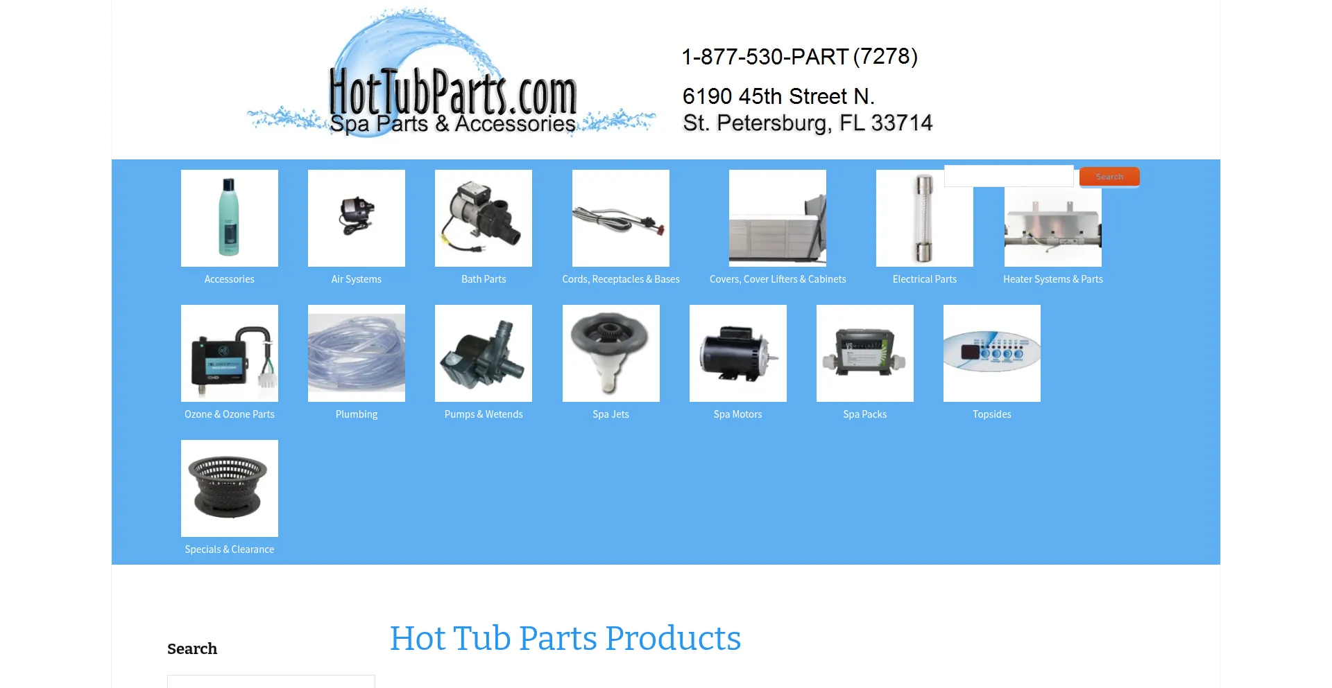 Website screenshot of Hottubparts.com