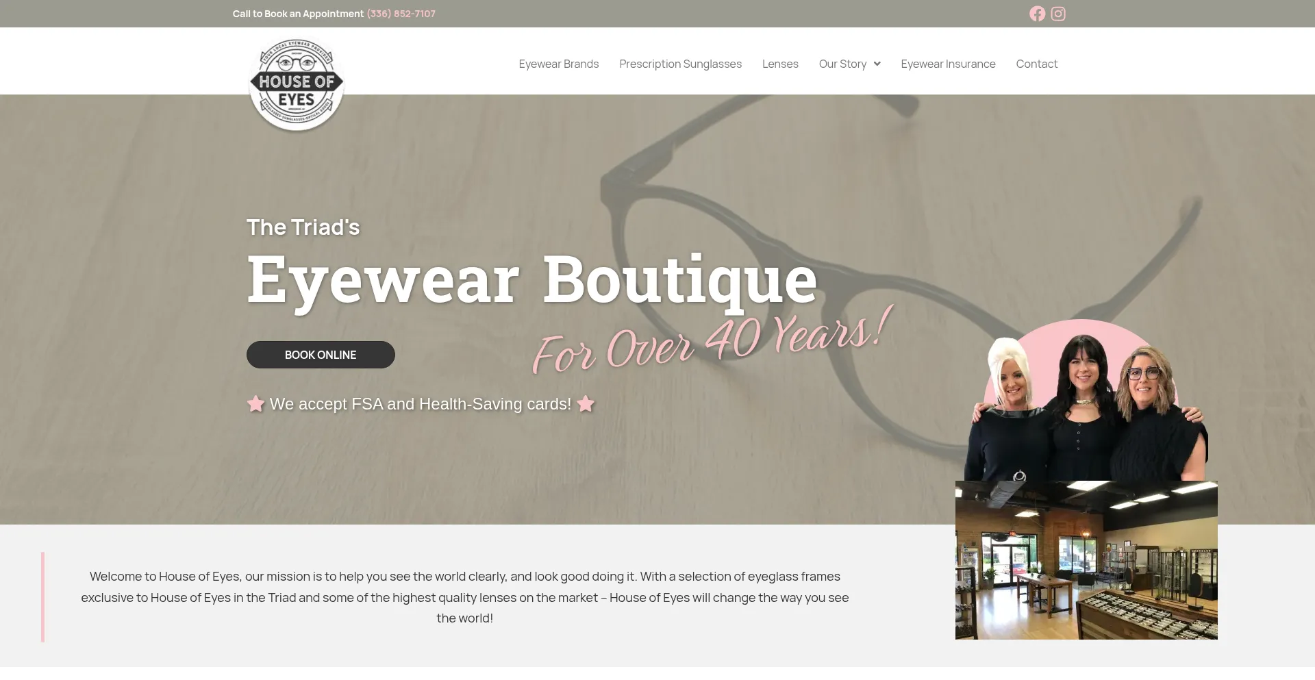 Website screenshot of Houseofeyes.com
